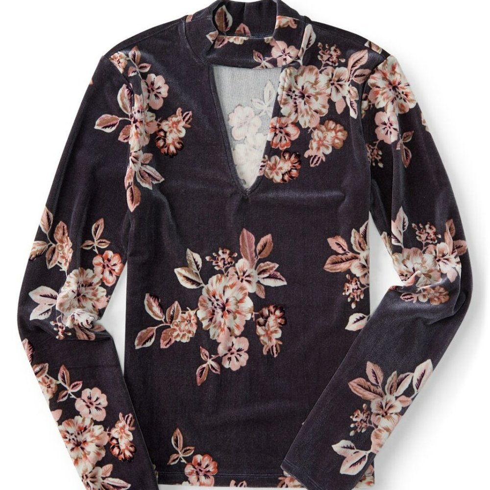 Aeropostale Long Sleeve Floral Choker Top